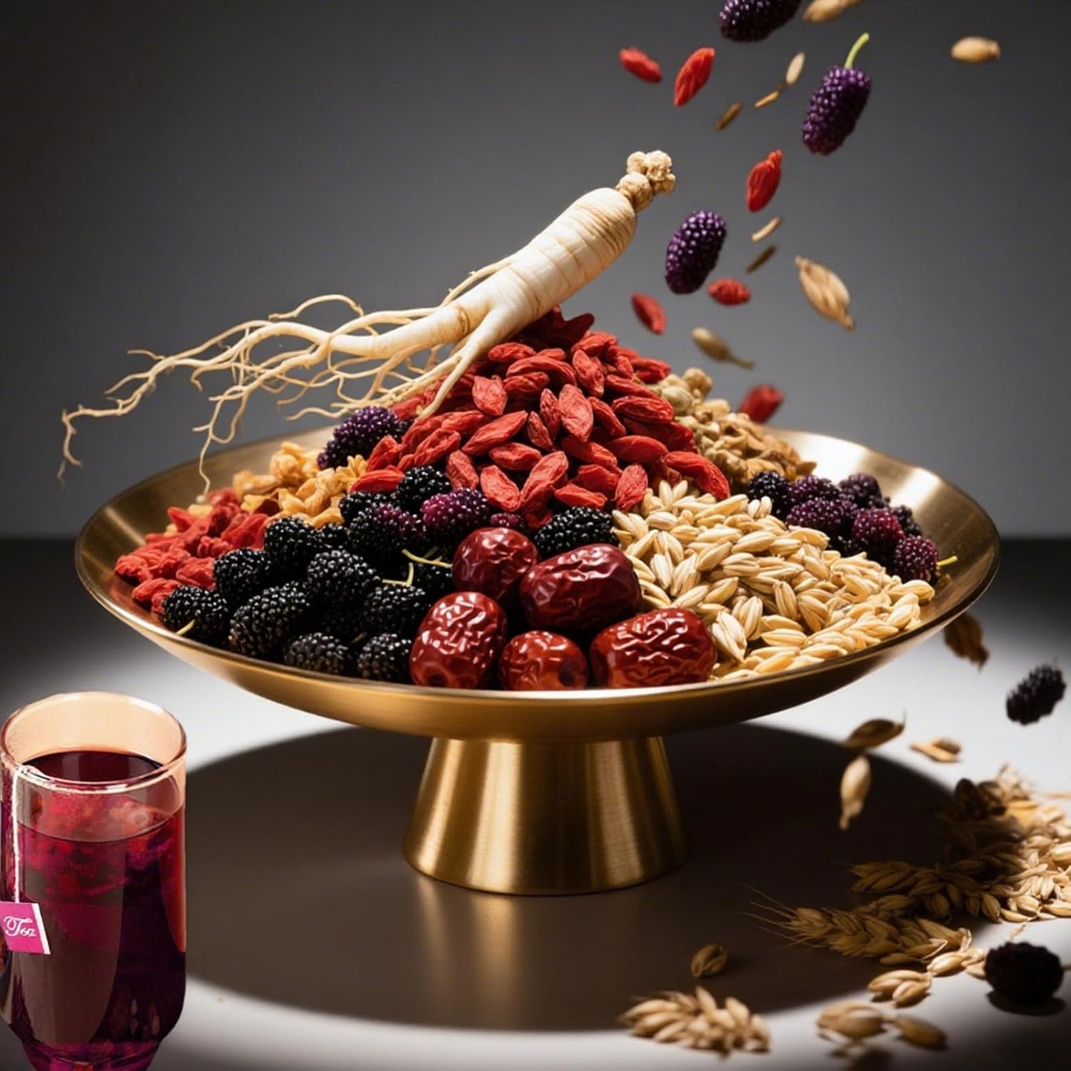 Panax & Mulberry Herbal Tea | Ginseng & Mulberry Herbal Tea | Wolfberry Red Date Blend | Turmeric Kidney Tea Formula, Eight Treasure Herbal Infused Teabags for Men and Women (50)