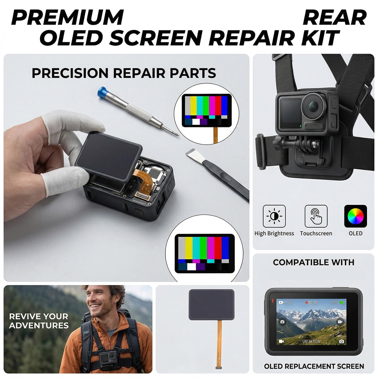 Wymień ekran LCD do aparatu Action 5 wymiana tylnego wyświetlacza łatwa instalacja akcesoria fotograficzne profesjonalna kamera