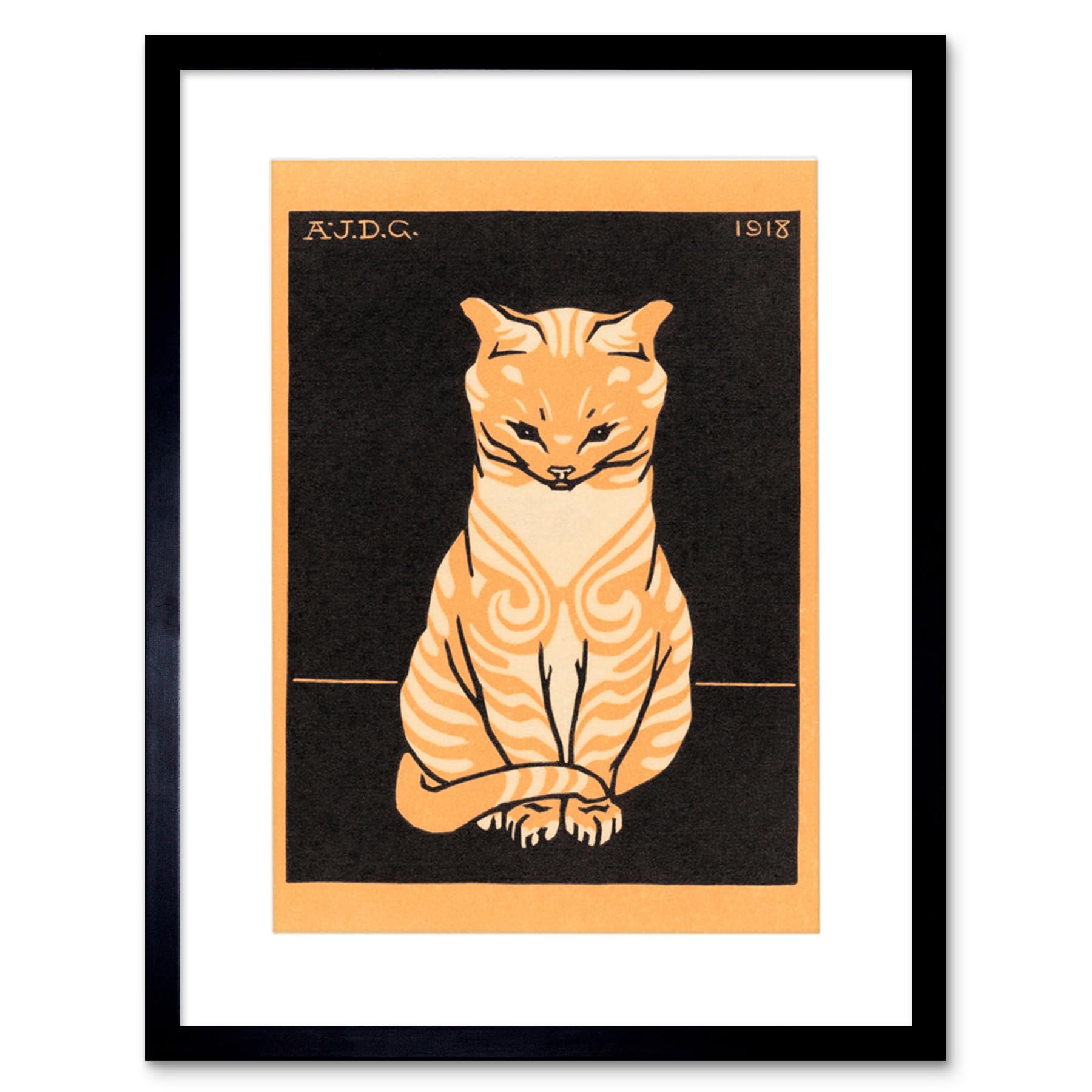 Wee Blue Coo Sitting Tabby Cat Julie De Graag Art Print Framed Poster Wall Decor 12x16 inch