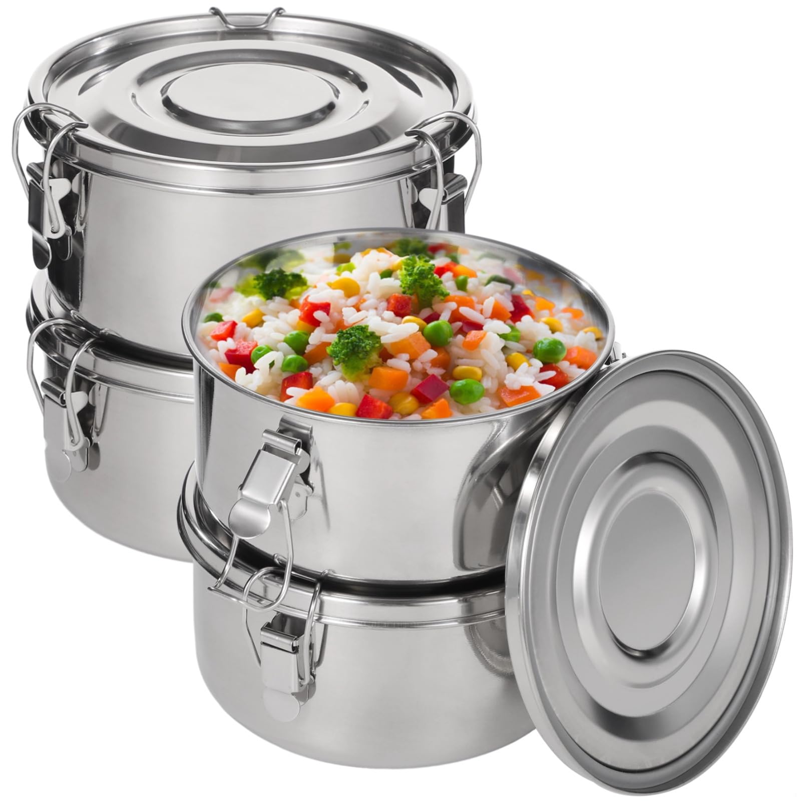 Pojemniki do przechowywania żywności ze stali nierdzewnej, wielokrotnego użytku, 625 ml, pudełka Bento z klipsami blokującymi i silikonowym pierścieniem, szczelne, nadają się do mycia w zmywarce