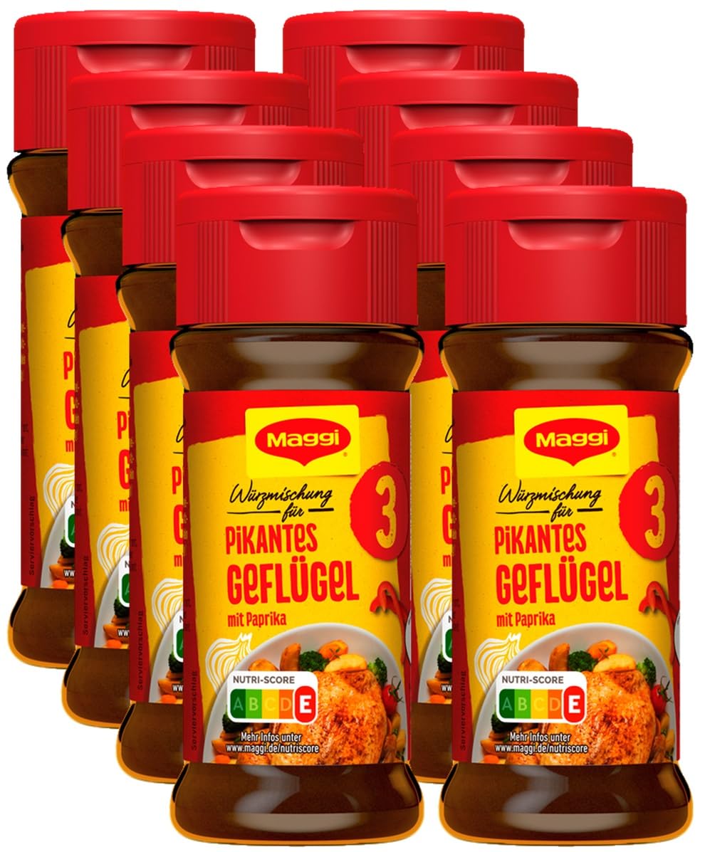 MAGGI Würzmischung 3 für pikantes Geflügel, Würzmittel, süß-pikantes Paprika Hähnchen Gewürz, 8er Pack (8 x 65g)