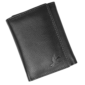 HORNBULL Men's Genuine Leather Leather Black Tri Fold RFID Blocking Wallet - image, photos