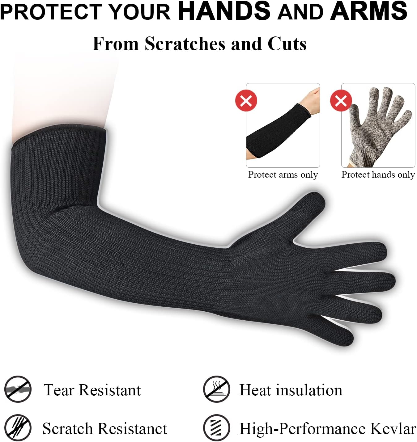 Kevlar-Sleeves Arm Protection Gloves, Heat Scratch Bite & Cut Resistant Safety Mechanic Sleeve, Long Arm Guard Protector for Thin Skin and Bruising Men Women Welding 1 Pair[2023 Protection Upgrade]