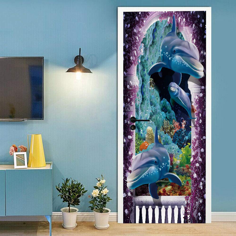 Sticker de porte trompe l'oeil pour masquer les imperfections d'une porte usée