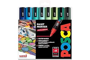 Uni-Ball PC-5M Paint Marker Art Pens: Vibrant Blue & Green Hues for Artistic Expression