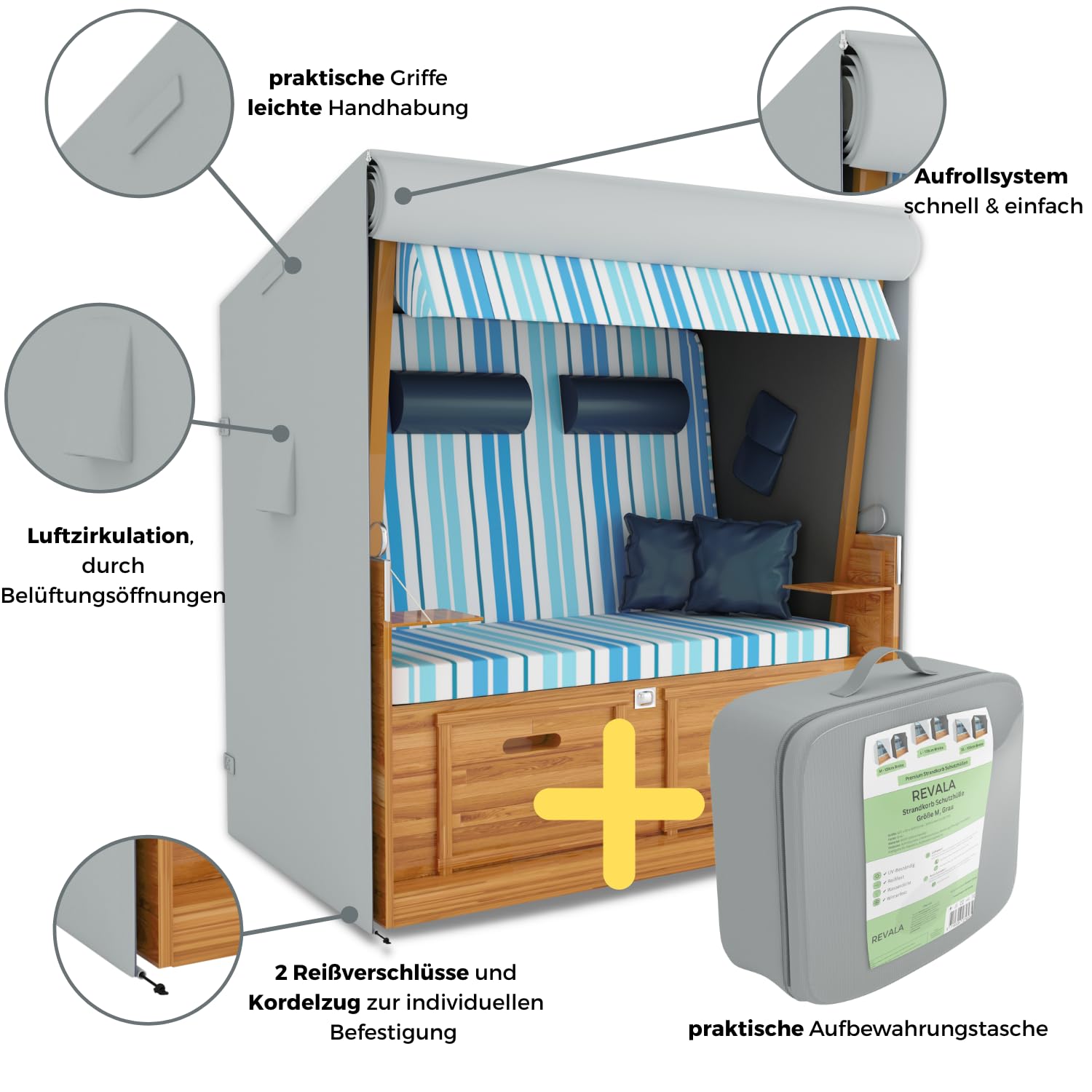 REVALA® Strandkorb Schutzhülle Winterfest | Abdeckung Strandkorb 2 sitzer | Strandkorbhülle 135 x 105 x 160 | UV-beständige Hülle Strandkorb wasserdicht aus 600D Oxford | Inklusive Aufbewahrungstasche