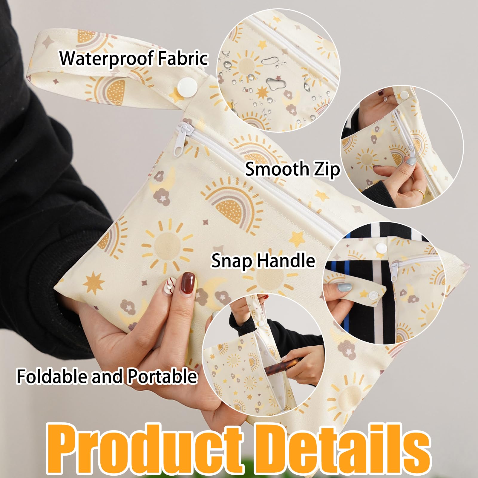 Lot de 3 sacs à couches imperméables réutilisables pour bébé, voyage, plage, camping, gym, natation, beige, Taille unique, Praticité