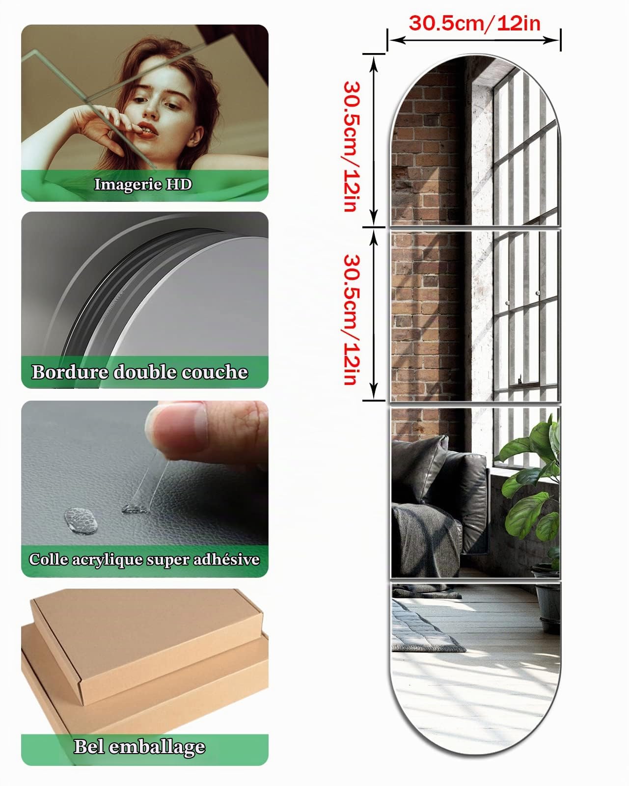 Miroir Mural sans Cadre Organique Coller Collant Miroirs Muraux Murales Adhesif Autocollant Adhésif Mural pour Salle de Bain, Cuisine, Chambre Entrée et Salon (30.5x30.5cm, 4 Stück 02)