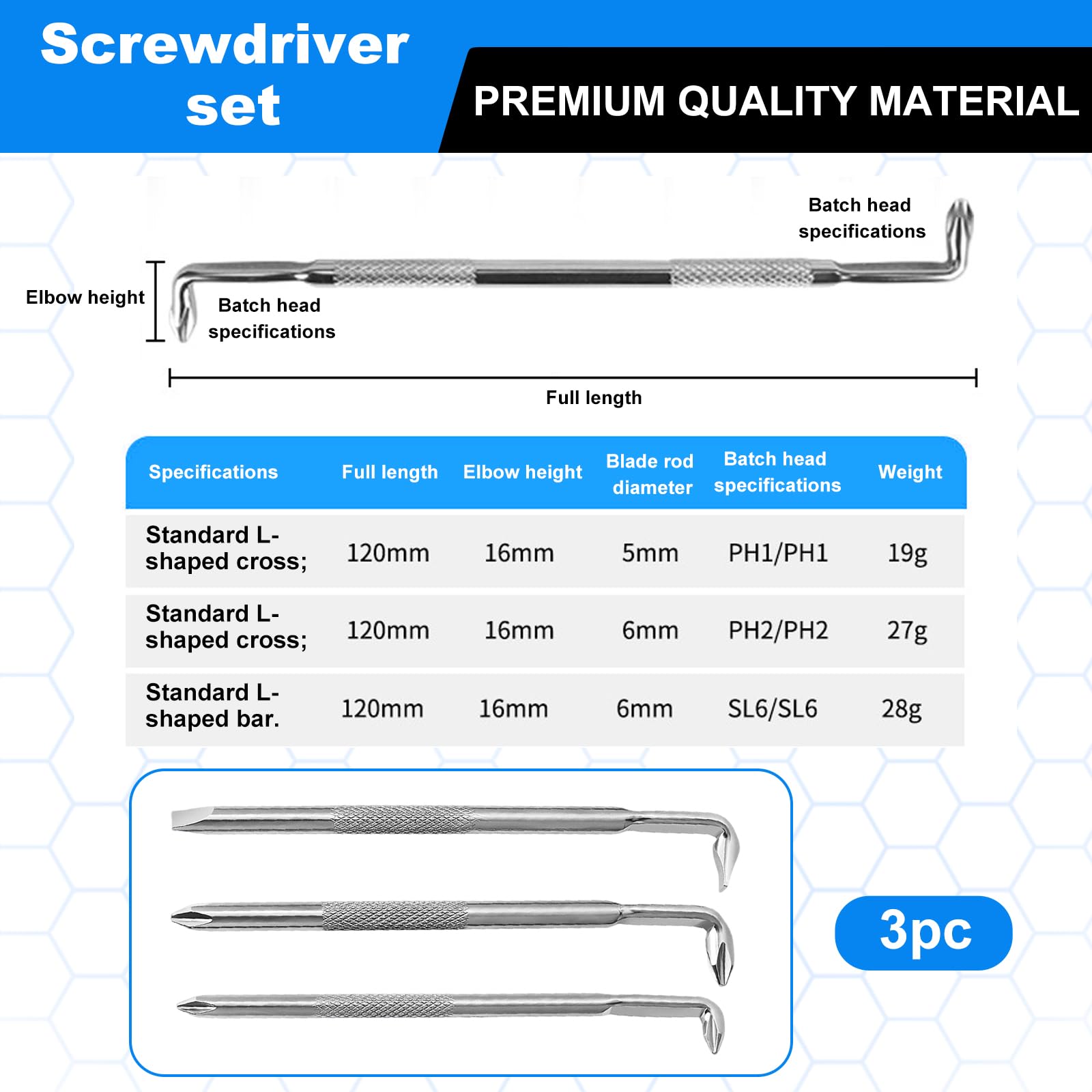 3PCS Offset Screwdriver Set S2 Steel L-Type Double Head Offset Magnetic Right Angle Screwdriver with Phillips Slotted 15mm Flat Elbow Design for Tight Space Operation - Image 2