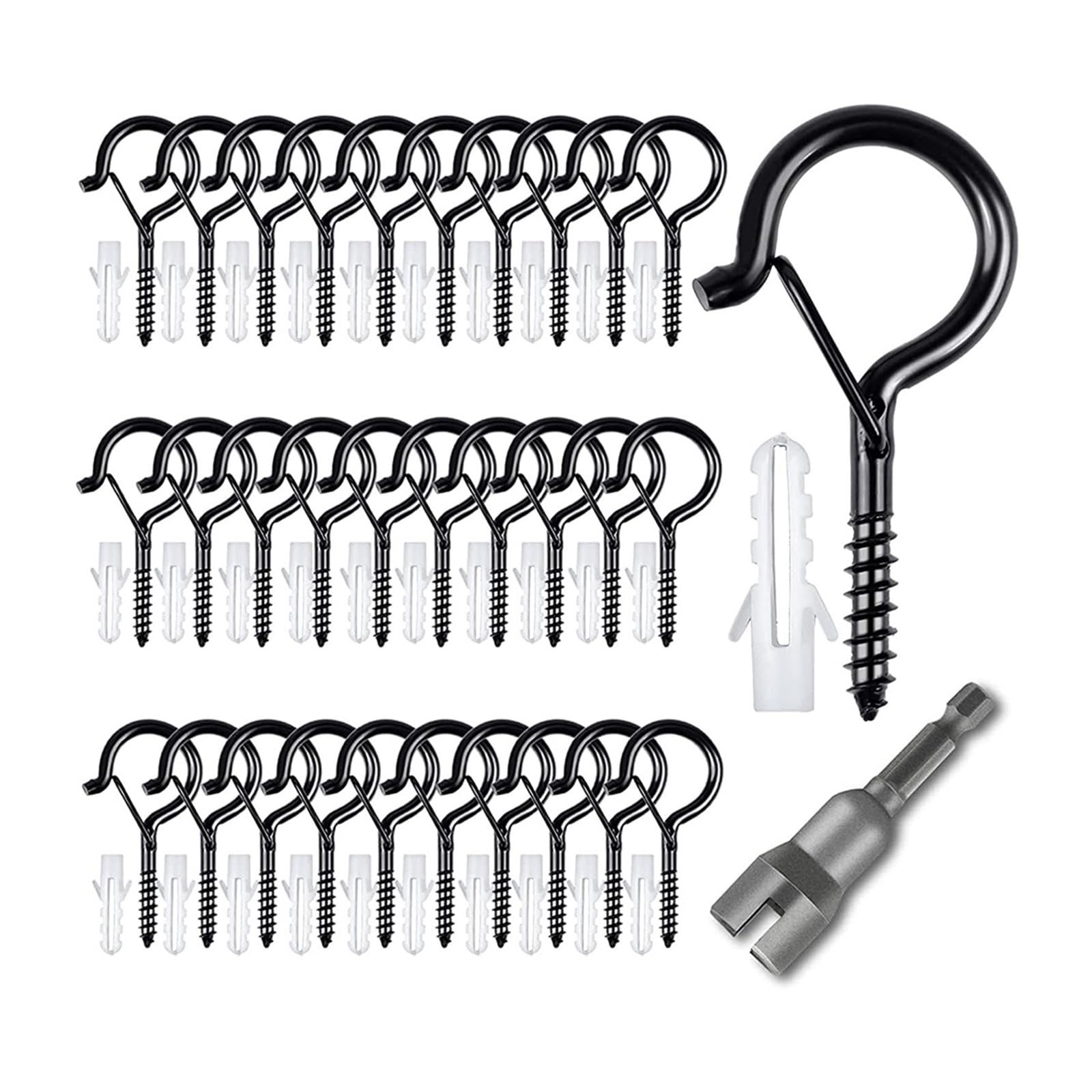 Zzhytang 30 Pcs Black Hooks With Safety Lock Q-Shape Screw-In Windproof Hooks For Hanging Planters, String Lights, Home & Garden(30 Pcs)