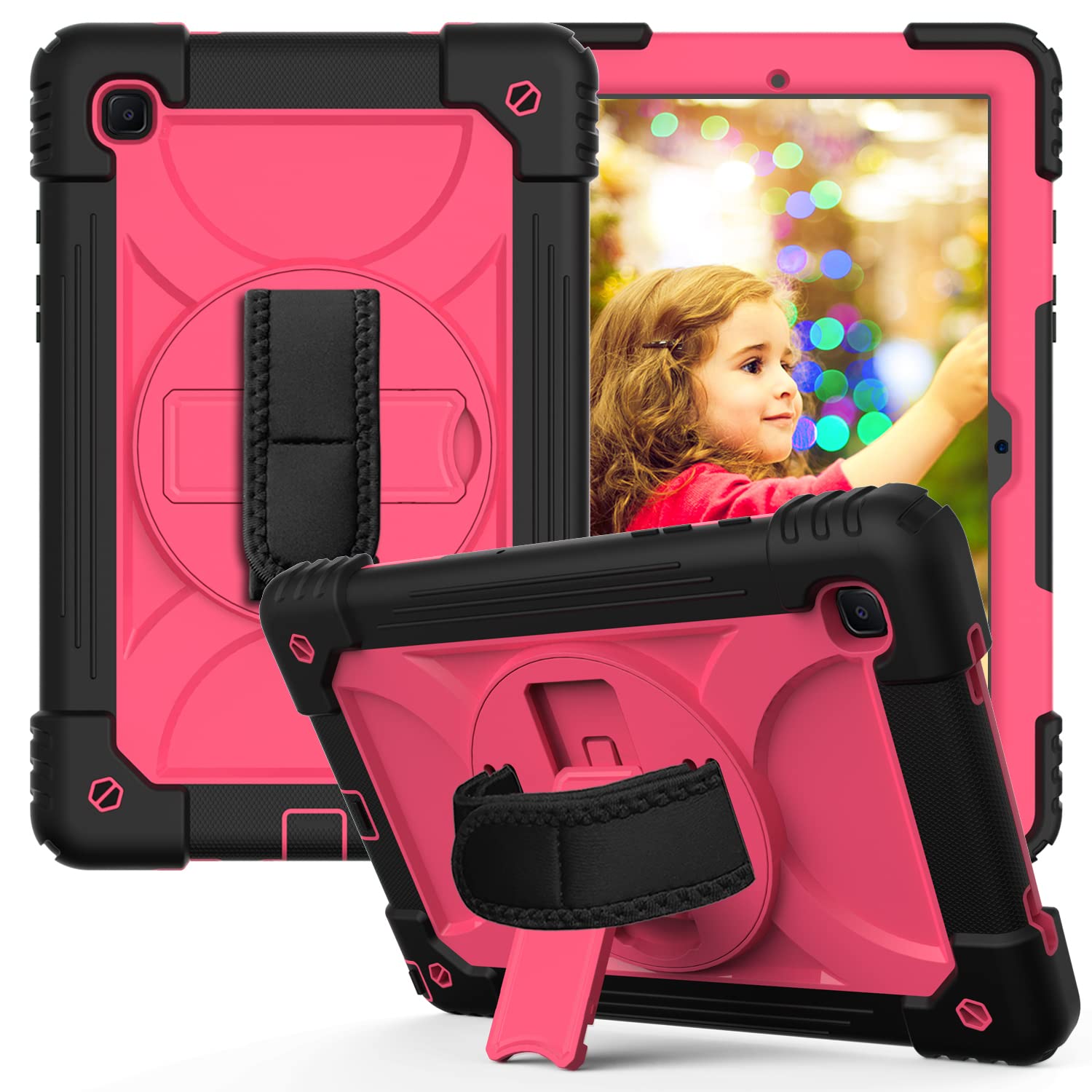 Coque Anti-Chute pour Samsung Galaxy Tab A7 10,4" (T500 / T505 T507), Coque Rugueuse avec Support Rotatif, Sangle de Main/épaule, Coque Antichoc pour Galaxy Tab A7 2020