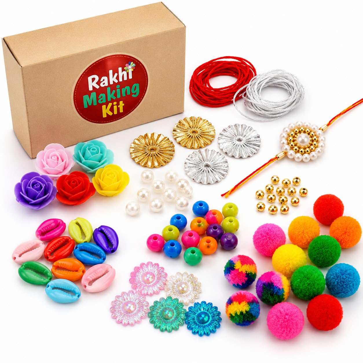 Chiku Rakhi Making Kit DIY Set of 10+ Stunning Rakhi .Rakhi Making Material Beads, Flowers and Thread - Raksha Bandhan Materials Craft Combo Art and Craft Kit Gift for Kids and Adults-image-41