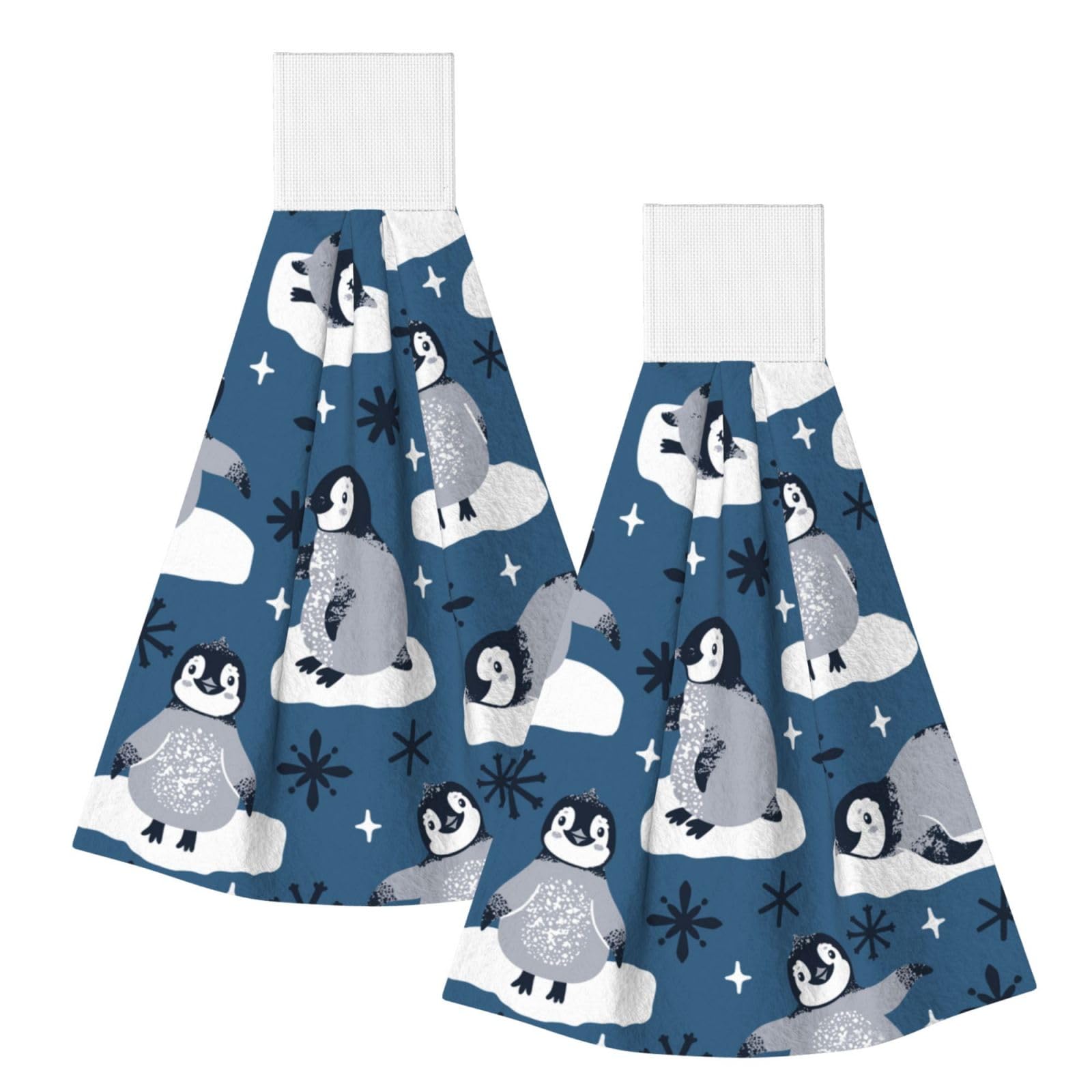 DOPKLNA Cute Penguins And Snowflakes, 2 Pcs Hanging Coral Fiber Hand Towels for Bathroom, Absorbent Kitchen Towels