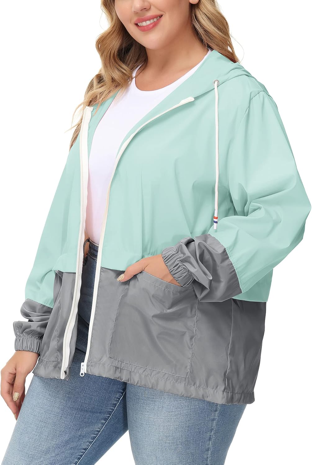 Avoogue Plus Size Raincoat Women Waterproof Rain Jacket Packable Outdoor Hooded Windbreaker - Image 2