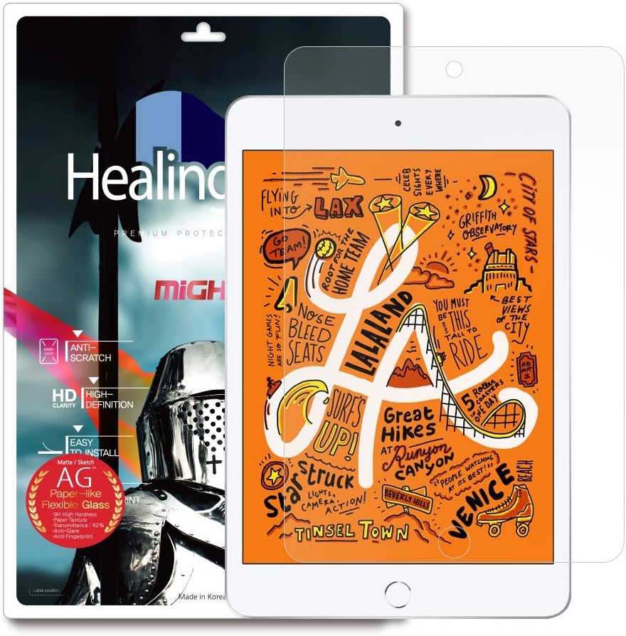 Compatible with iPad Mini 5 / Screen Protector, [1 + 1 Pack], Healing Shield PL-TG Paper-Like Tempered Glass 1-Pack Front & 1-Pack Matte Back Protection Film