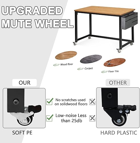 Miniatura 59 de AHB Escritorio para computadora con 4 ruedas lisas, escritorio móvil de estilo simple, mesa de estudio para oficina en casa, estación de trabajo