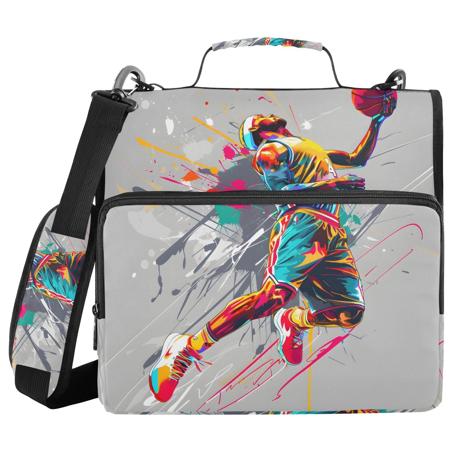 3 Ring Zipper Binder with Shoulder Strap Boys Playing Basketball