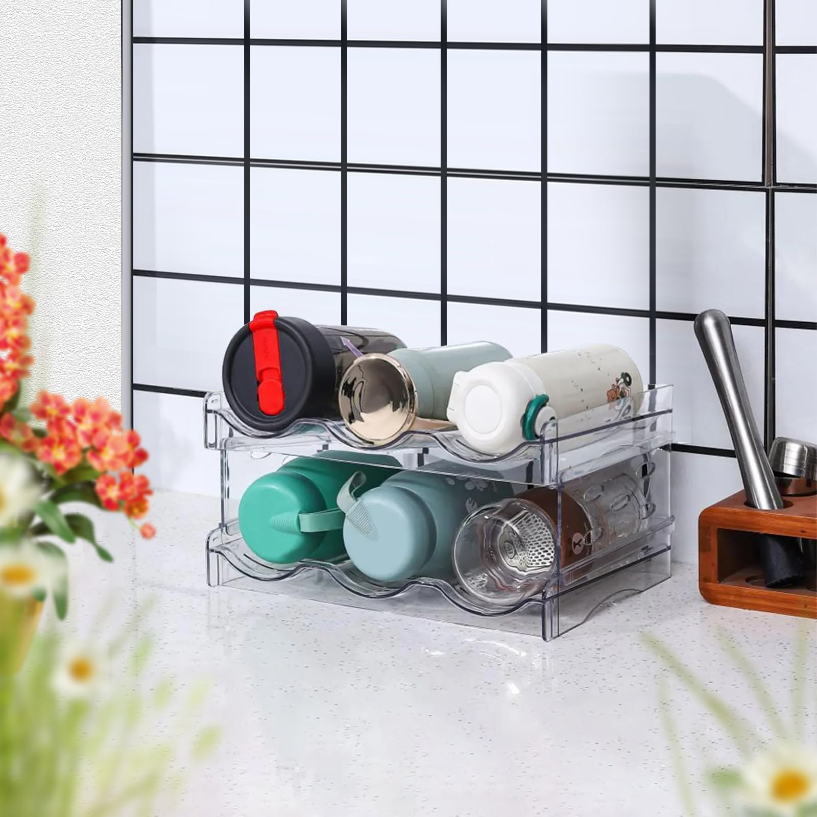 2 Range-Bouteilles Empilables Transparents - Pour Frigo, Cuisine - Support Vertical Jusqu'à 8 Bouteilles - Plastique PET