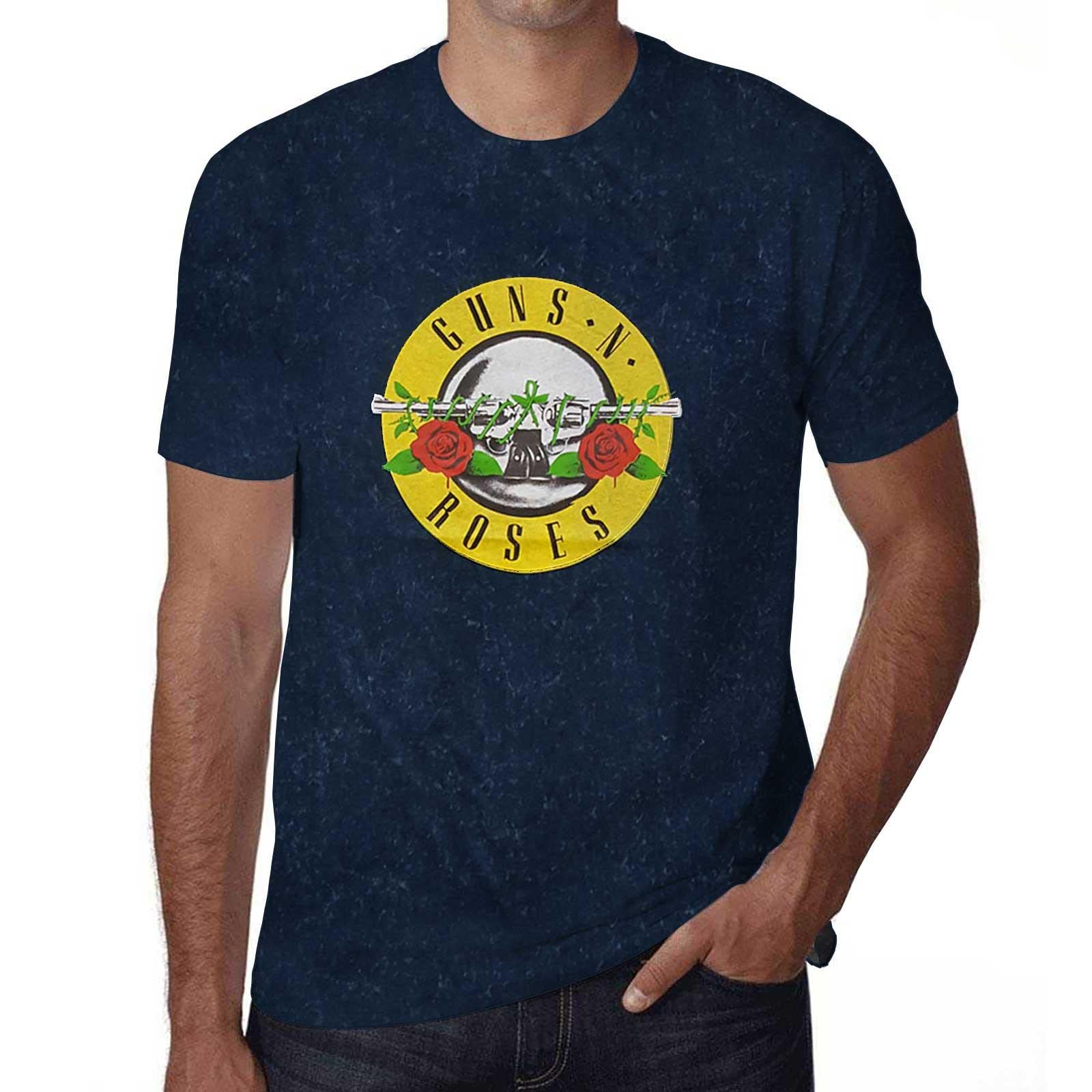 Guns N Roses T Shirt Classic Band Logo Official Mens Navy Blue Snow Wash XXL