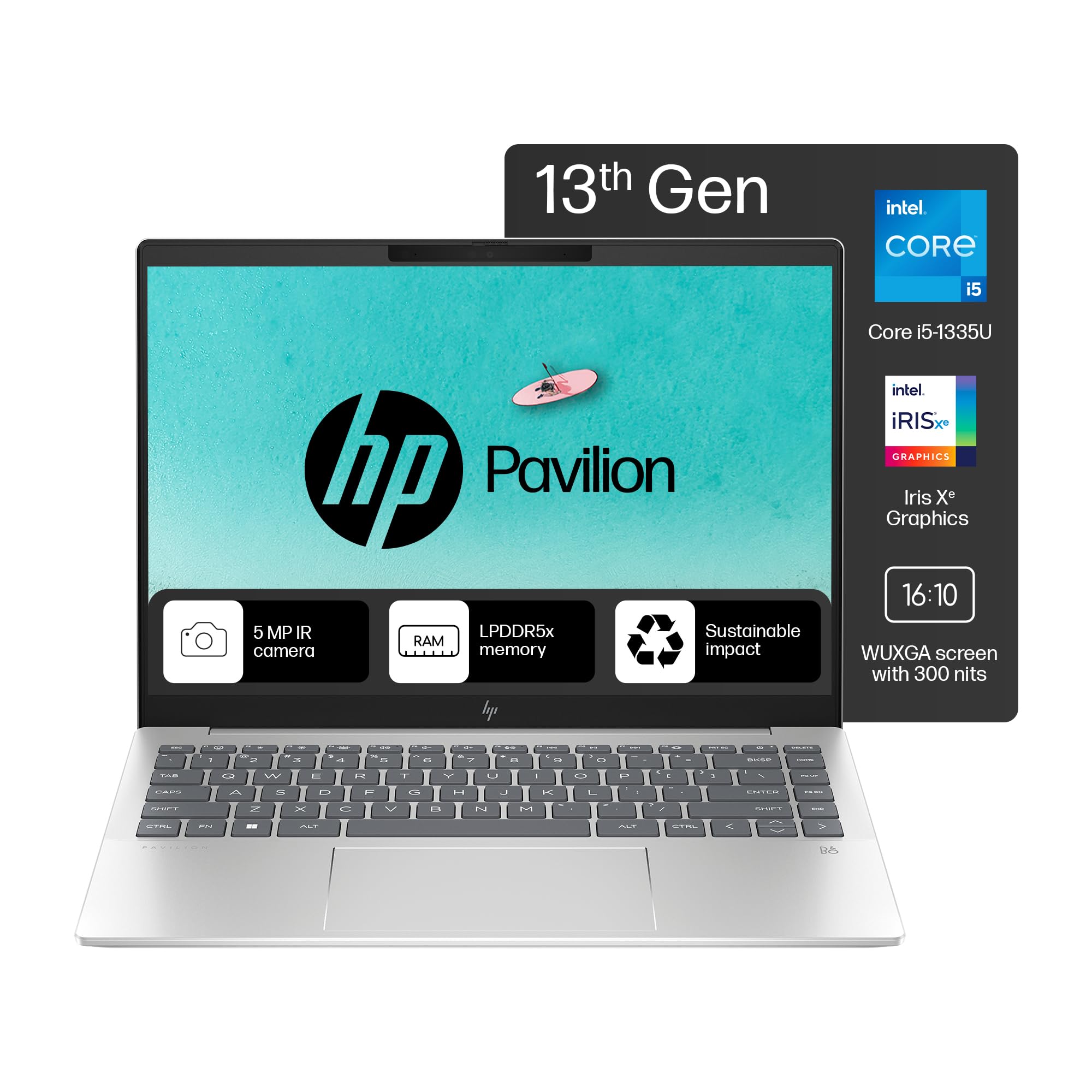 HP Pavilion Plus, 13th Gen Intel Core i5-1335U Laptop (16GB DDR5, 512GB SSD) IPS WUXGA Anti-Glare, 14"/35.6cm, Win 11, Office 21, Silver, 1.44kg, Intel Iris Xe Graphics, 5MP IR Camera, ew0116TU-image-18