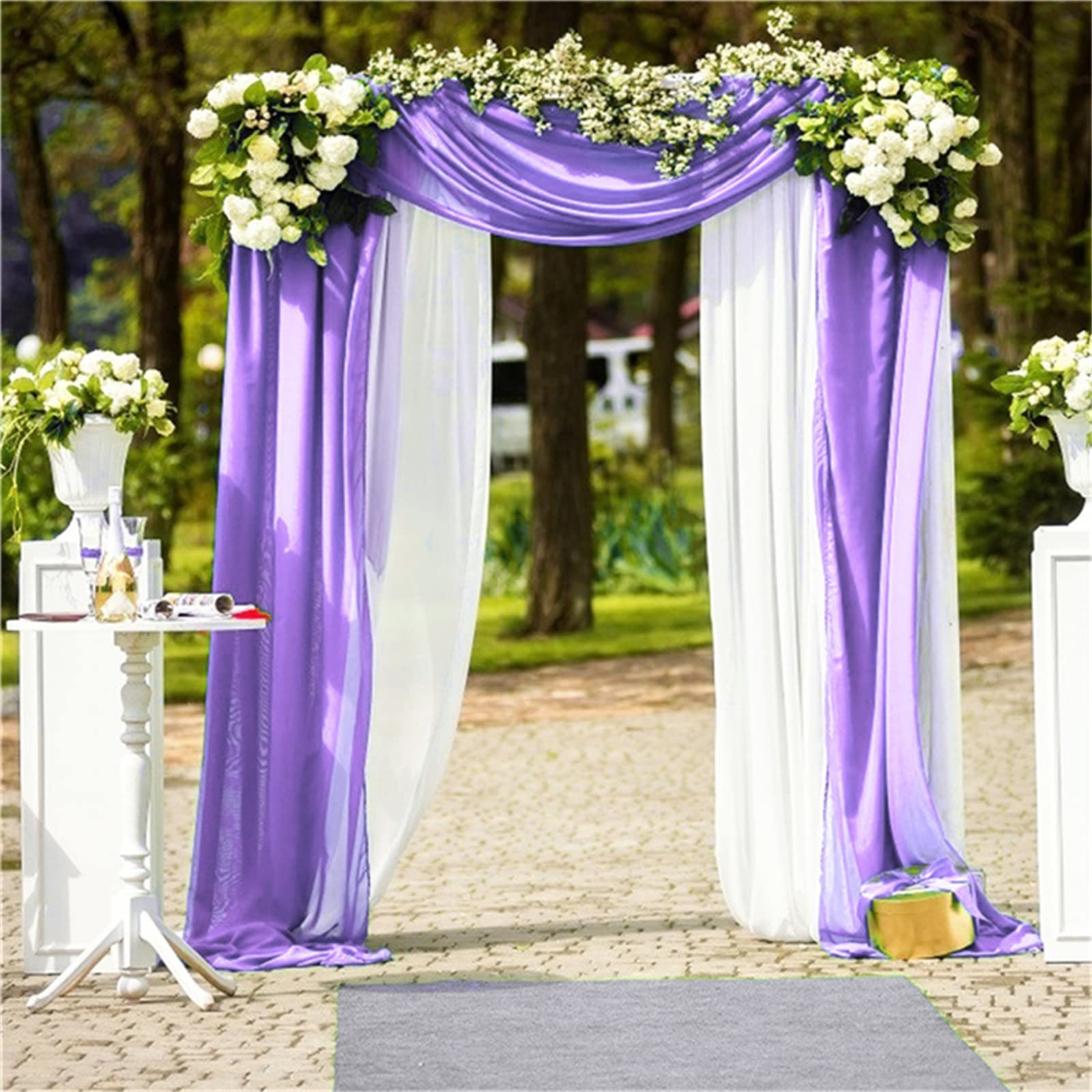 Trayosin 3 Stück Vorhang Querbehang Traubogen,Hochzeitsbogen, Gardine Freihanddeko,Eleganter Langer Fenster Vorhang Gardinen Schals für Babyparty Geburtstag Hochzeit Deko (Lila-Blau,75x550cm)