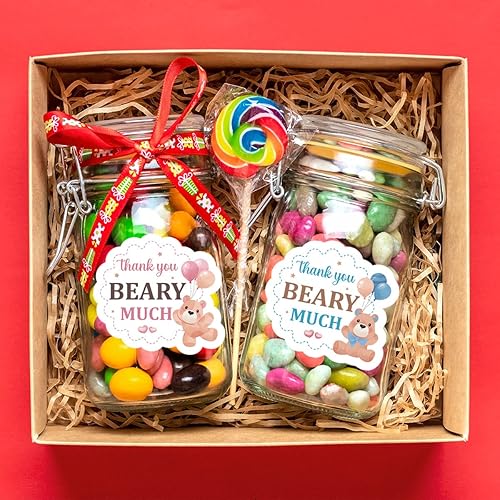 Miniatura 5 de Calcomanías de oso de agradecimiento de 2.4 pulgadas, calcomanías de oso de agradecimiento para bebé, tema de oso azul, suministros de decoración