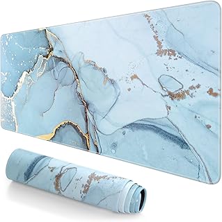 Atufsuat Extended Large Mouse Pad, XXL Gaming Desk Pad 31.5 x 15.7 Inch, Big Computer Keyboard Mousepad, Waterproof Mouse Mat with Stitched Edges and Non-Slip Base for Office Gaming, Blue Marble