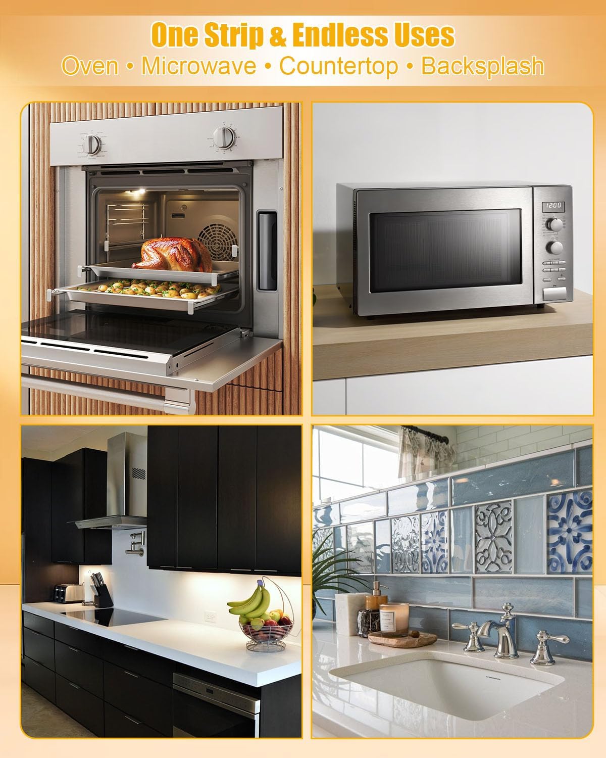 Universal Stainless Steel Stove Gap Cover Trim, Brushed 304 Stainless Steel Kitchen Gap Filler Strip, Slide-in Range Trim for Microwave Oven Cooktop Kitchen Decor, 36'' x 3'' x 1''