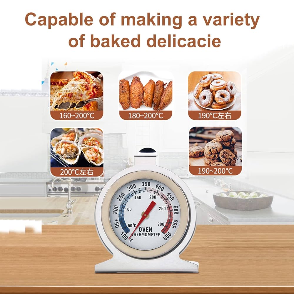 Chef Aid Stainless Steel Oven Thermometer For Use With Fan, Gas, Electric, Pizza Oven, Air Fryer, Or Range Cooker - Cooking/Baking/Grilling/BBQ, Hang Or Stand Inside Oven, Easy To Read Display