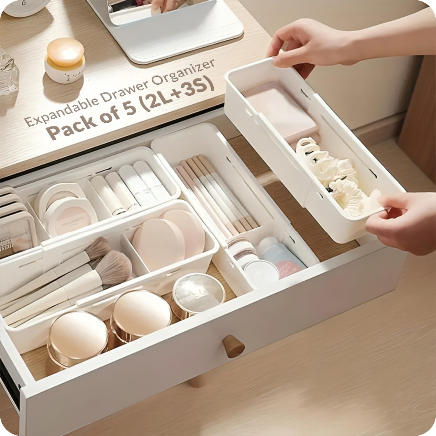 LIVINGBASICS 2 Large 3 Small Expandable Drawer Organizer/Drawer Organizer Tray/Drawer Divider/Expandable Drawer Tray/Adjustable Storage Organiser (White) (B0DJ7FSZ96) Amazon Price History, Amazon Price Tracker