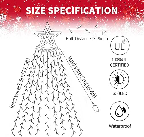 Miniatura 2 de Ilumina tu espacio con coloridas luces de Navidad de 350 luces LED de estrella: fácil instalación en exteriores e interiores, brillo festivo