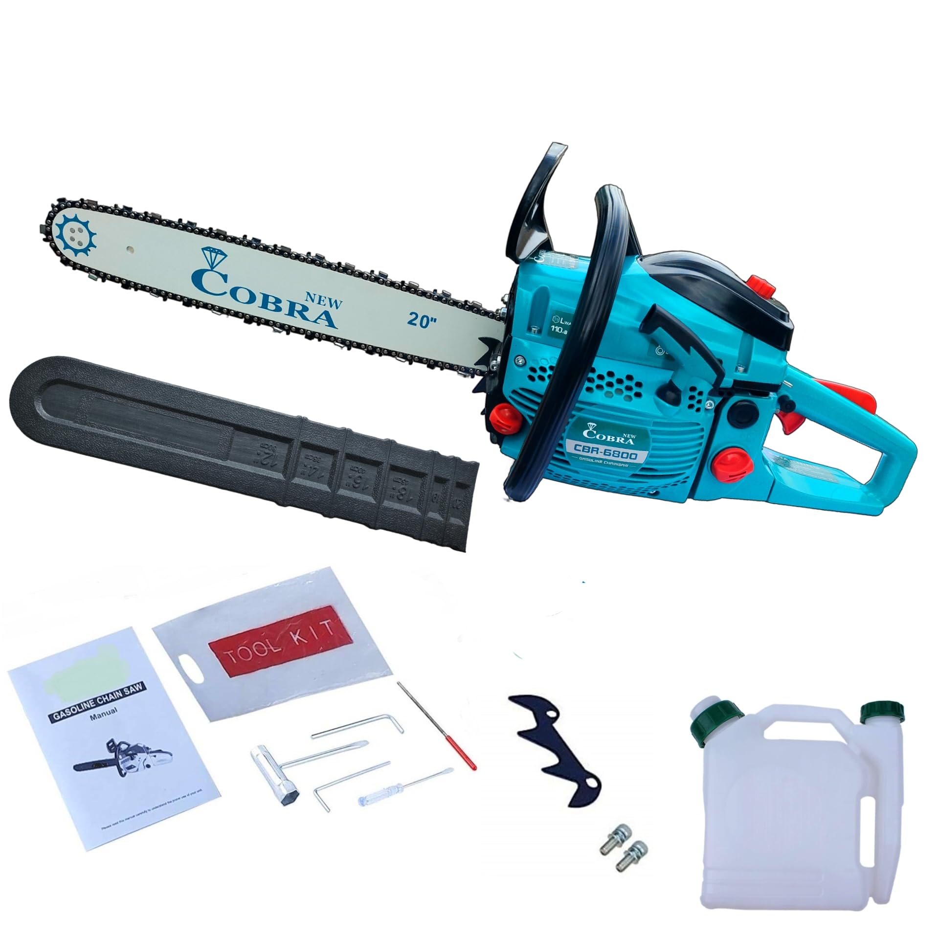 COBRA-6800 58cc 4.0HP 2 Stroke Powerful Petrol Chainsaw with 20 Inch GuideBar Chainset with Auto Chain Lubricate, Emergency Stop Push for Woodcutting, Gardening, Farm Use