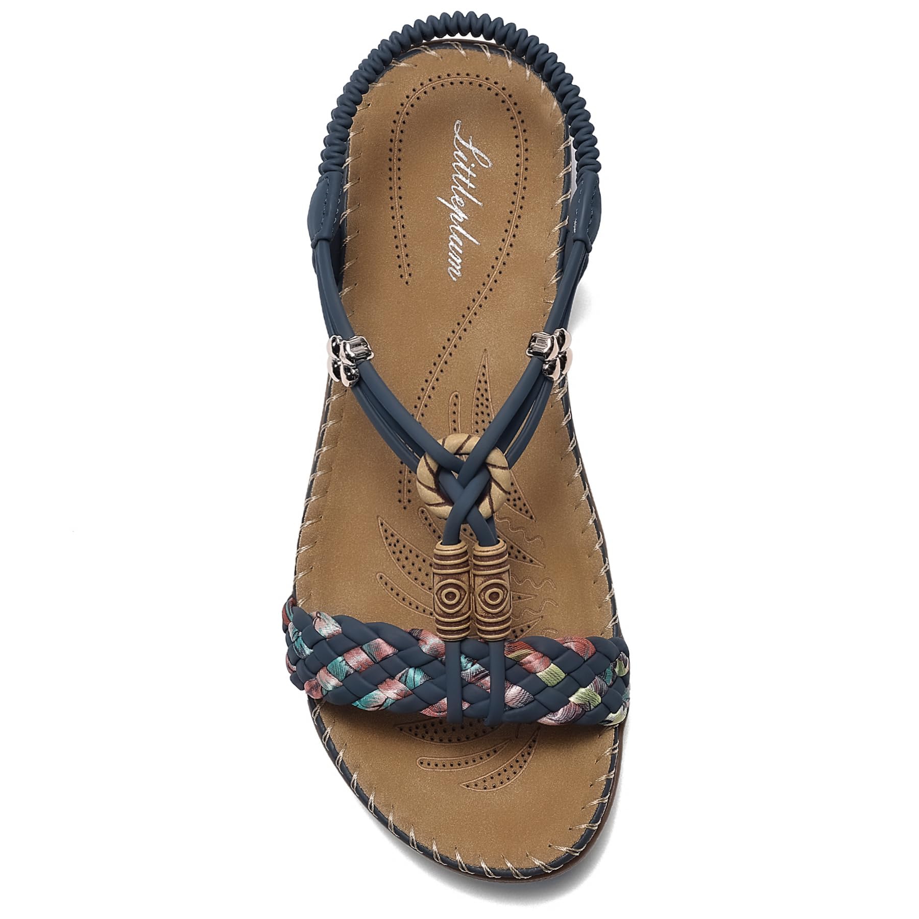 Littleplum Women Sandals Arch Support Handmade Bohemian Braided Flat Sandals Comfort Walking Beach Ankle Elastic Summer Shoes