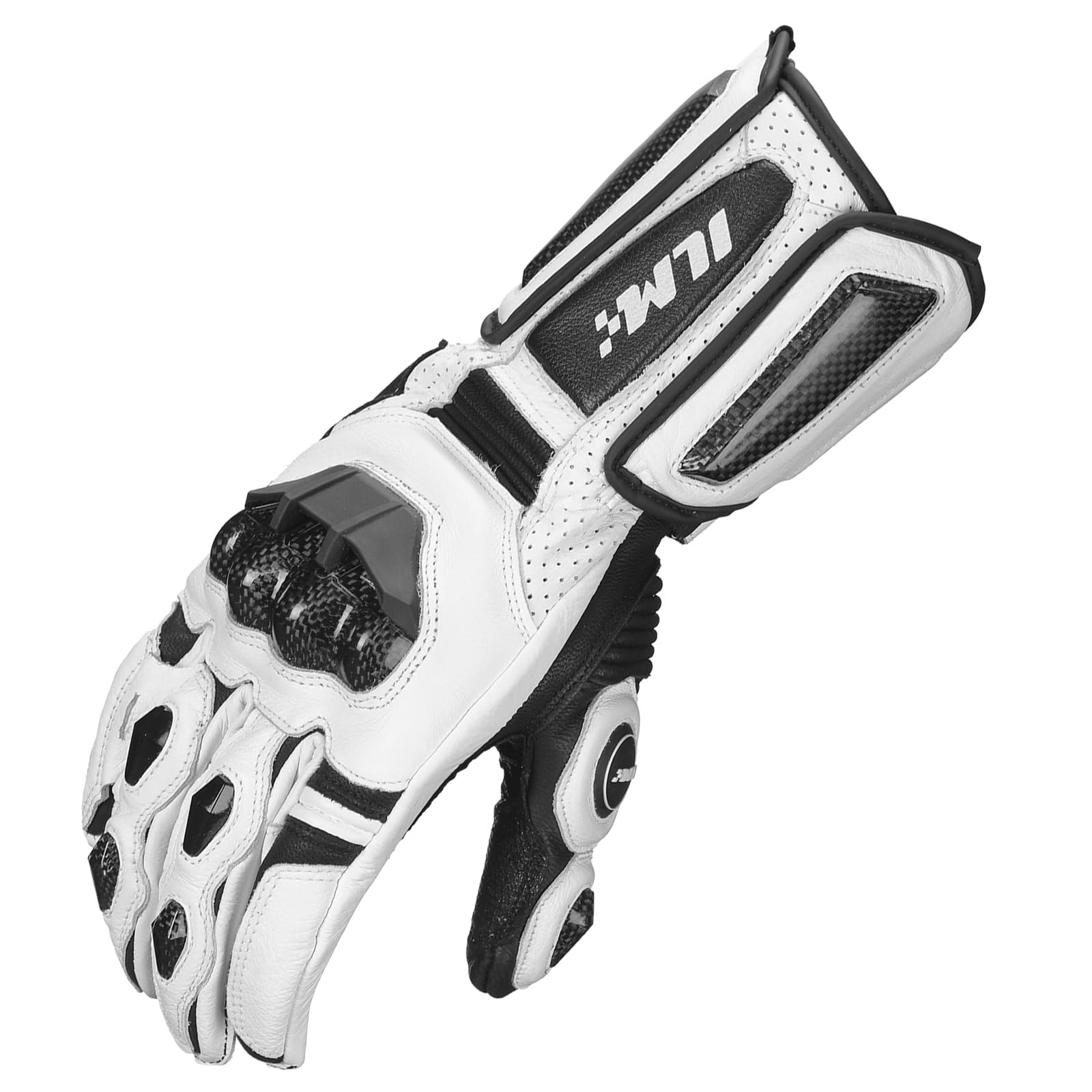 ILM Air Flow Leather Motorcycle Gloves for Men and Women Model-GRC01L (L, White-Long)