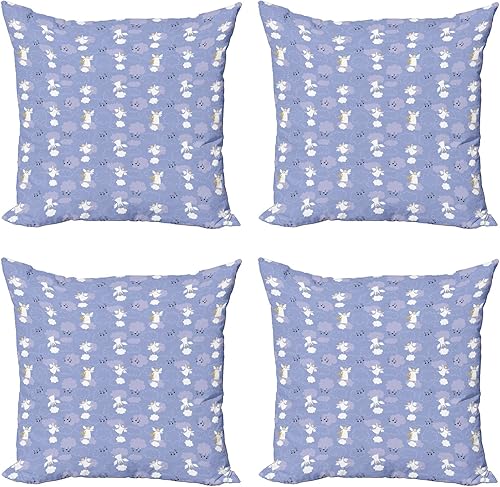 Ambesonne Cartoon Decorative Throw Pillow Case Pack of 4, Playing Harp in Sky Clouds Love Halo Harmony Innocence Themed, Cushion Cover for Couch