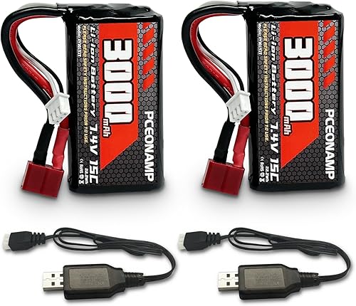 PCEONAMP Batería de iones de litio de 7.4 V 3000 mAh 2S con enchufe Deans T recargable de alta capacidad, batería RC apta para WLtoys 4WD de alta