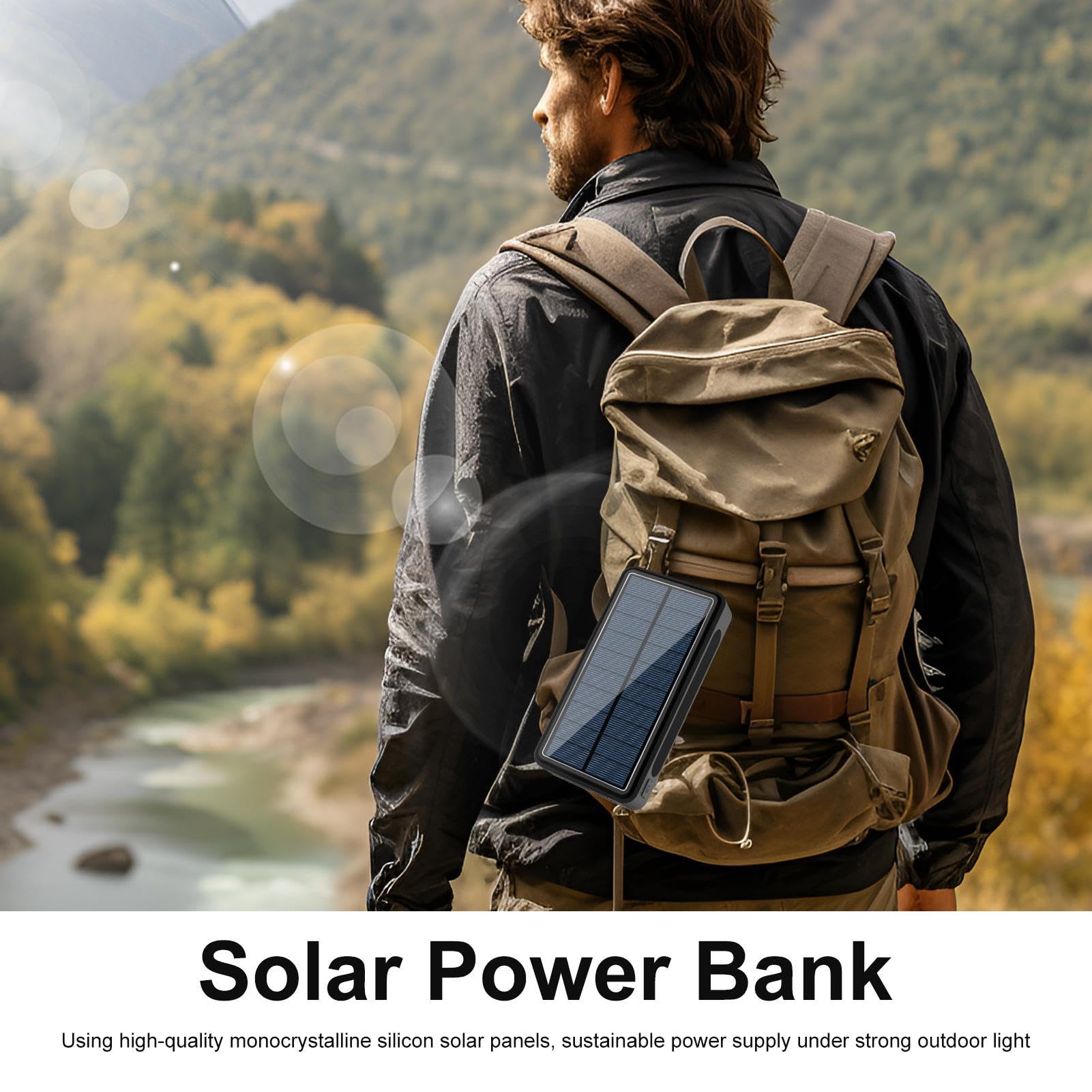 Power Bank Solare Batteria Esterna Impermeabile Da 20000mAh Con Torcia LED | Caricatore Solare Portatile Power Bank Batteria Portatile per Campeggio Pendolarismo Picnic Escursionismo Adu