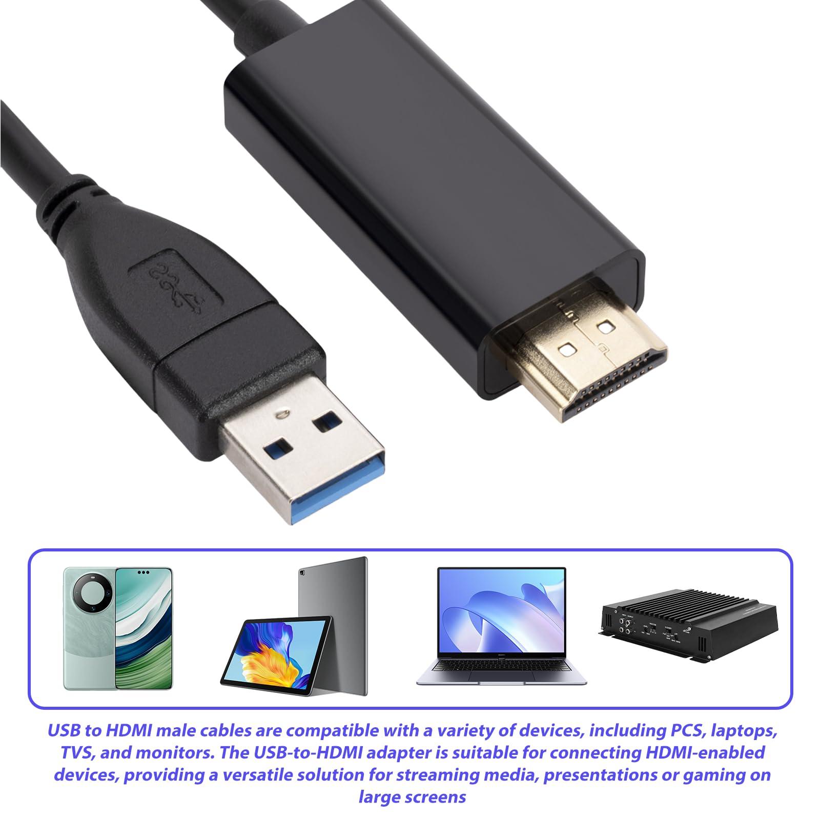 AXFEE Câble USB 3.0 Vers HDMI 1,5m - 1080p, Audio Vidéo - Compatible PC Windows/Mac Pour TV, Projecteur
