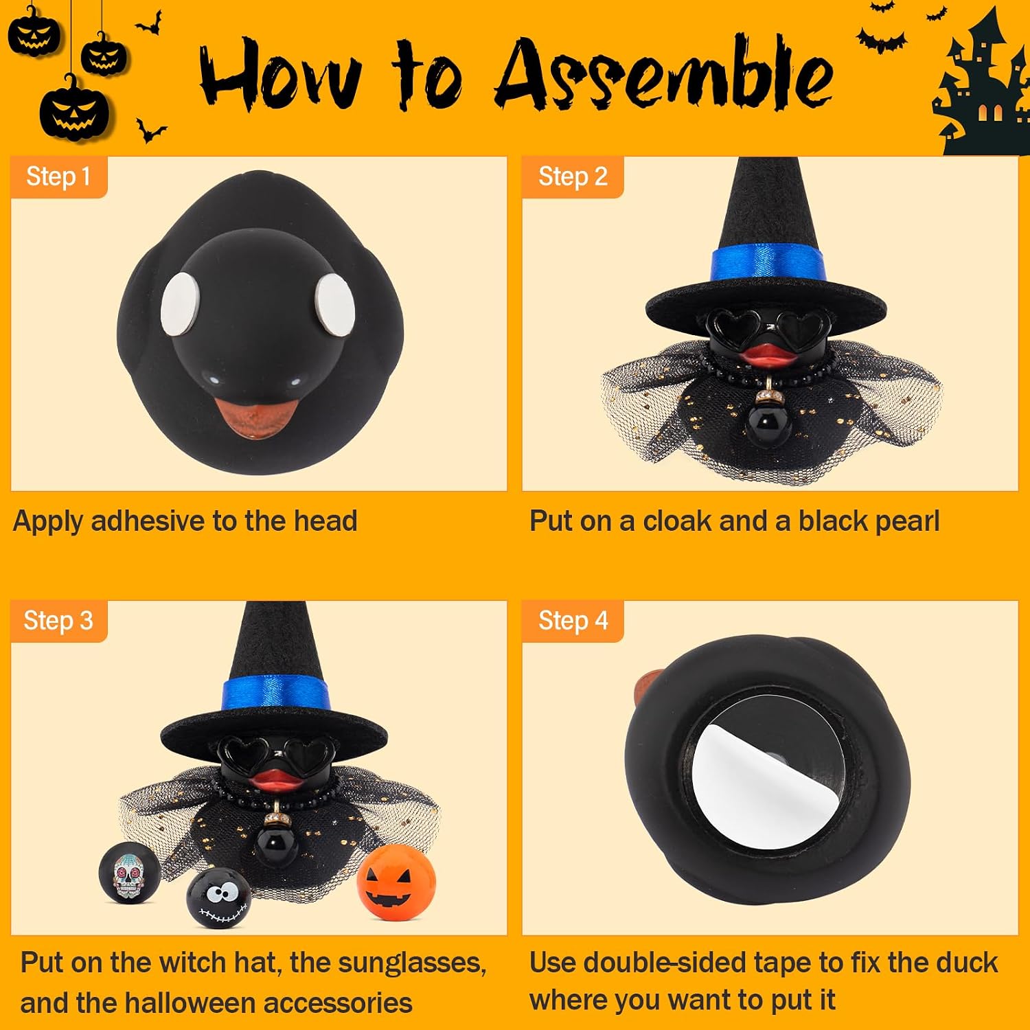 wonuu Halloween Rubber Duck Witch Duck Car Decorations Halloween Accessories Witch Hat Sunglasses,Purple