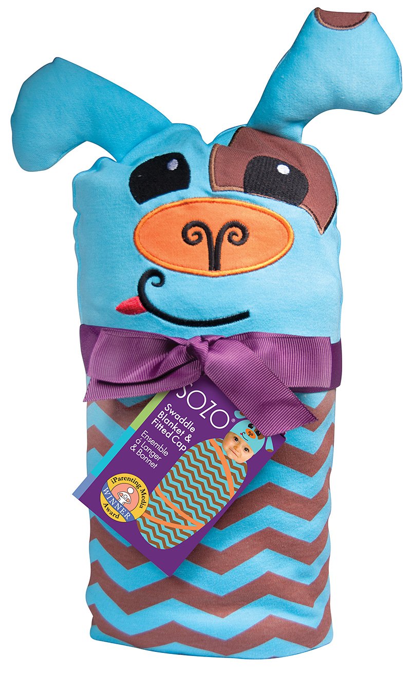 SozoBaby-boys Newborn Chevron Puppy Swaddle Blanket and Cap Set