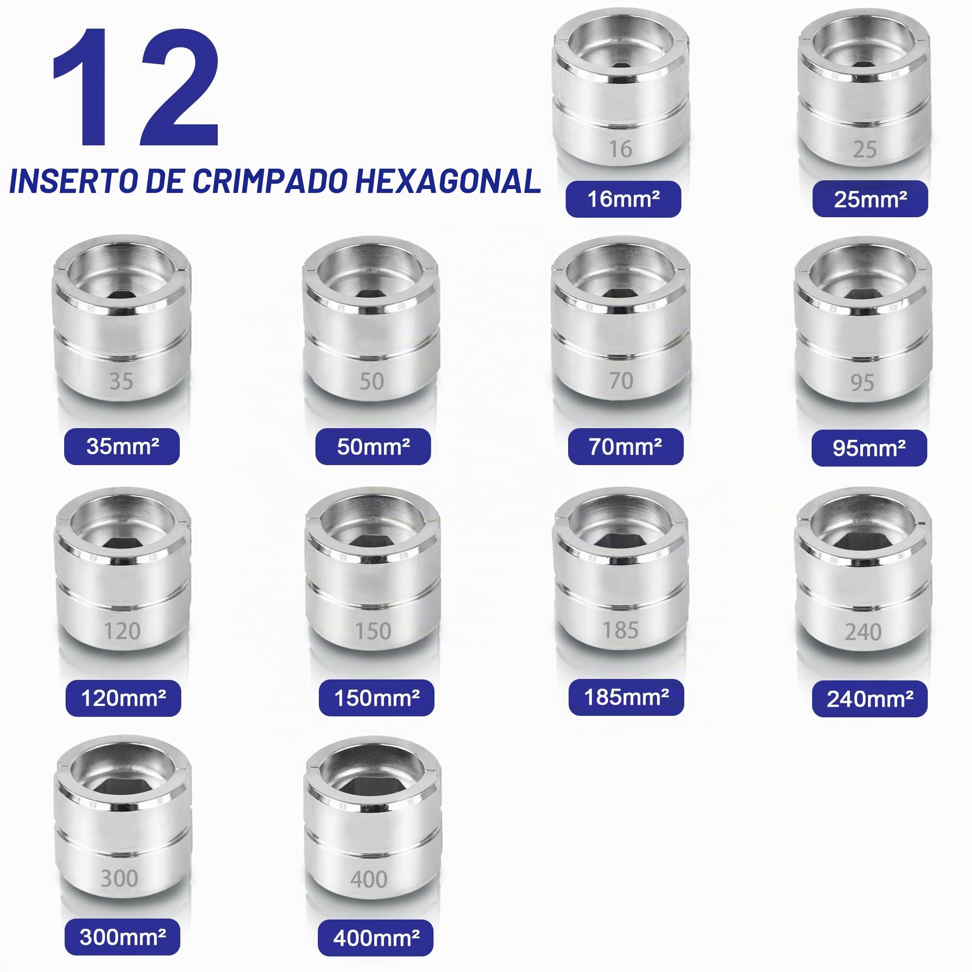 AMZCNC Crimpadora hidráulica recargable, Prensa Multicapa, baterías de litio de 18 V, 2 unidades, 10-400 mm², 13 sellos, terminales de cable