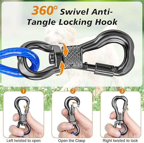 Miniatura 10 de Tresbro Cable de amarre resistente para perros cadenas de perro de 30 pies de largo para exteriores correas reflectantes para perros para patio con