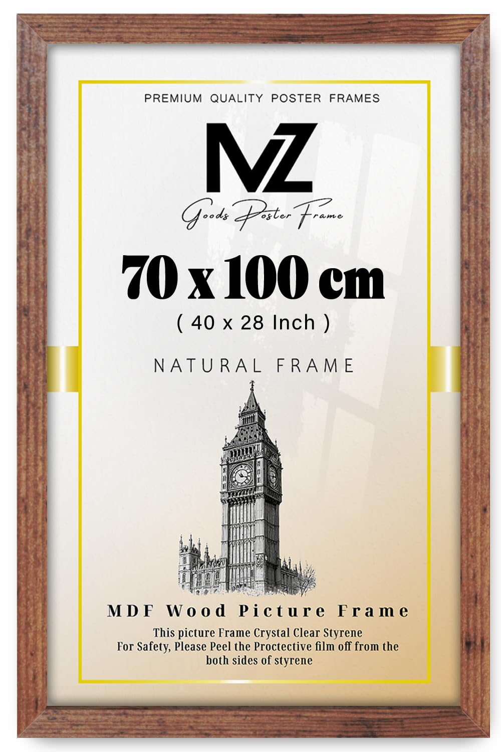 Mz Goods Rustic | Mdf Picture Frame (70 X 100 Cm) 28 X 40 Inch For Pop Art, Certificates & Prints, Mdf Wood, Portrait & Landscape Hanging Hooks [ ]