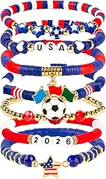 2026 Soccer Fan Gear Bracelet Set For Women Souvenirs, National Flag & Soccer Charms Heishi Bead Jewelry Outfits Clothes Styling Accessories For Party Gifts