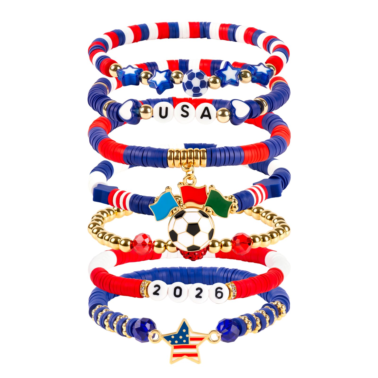2026 Soccer Fan Gear Bracelet Set For Women Souvenirs, National Flag & Soccer Charms Heishi Bead Jewelry Outfits Clothes Styling Accessories For Party Gifts