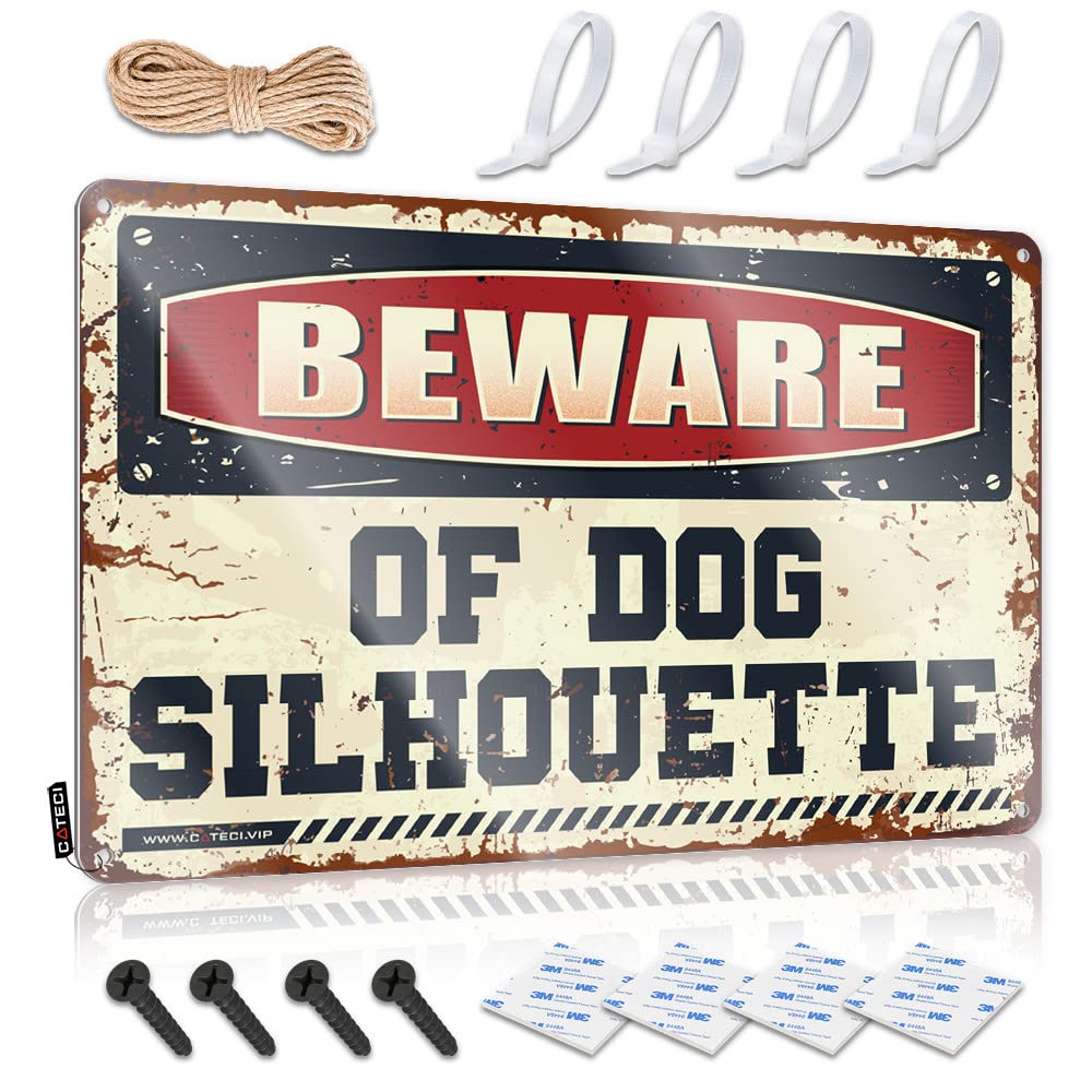 HELIOFORGE Bedroom Door Decorations Beware Of Dog Silhouette Tin Sign Bedroom Door Sign Gaming Metal Tin Decor(30X40CM)