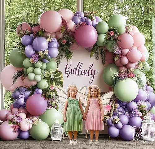 Miniatura 6 de Guirnalda de globos de color verde polvoriento, morado y rosa, kit de arco de globos de doble relleno, color verde claro, rosa, lavanda, lila,