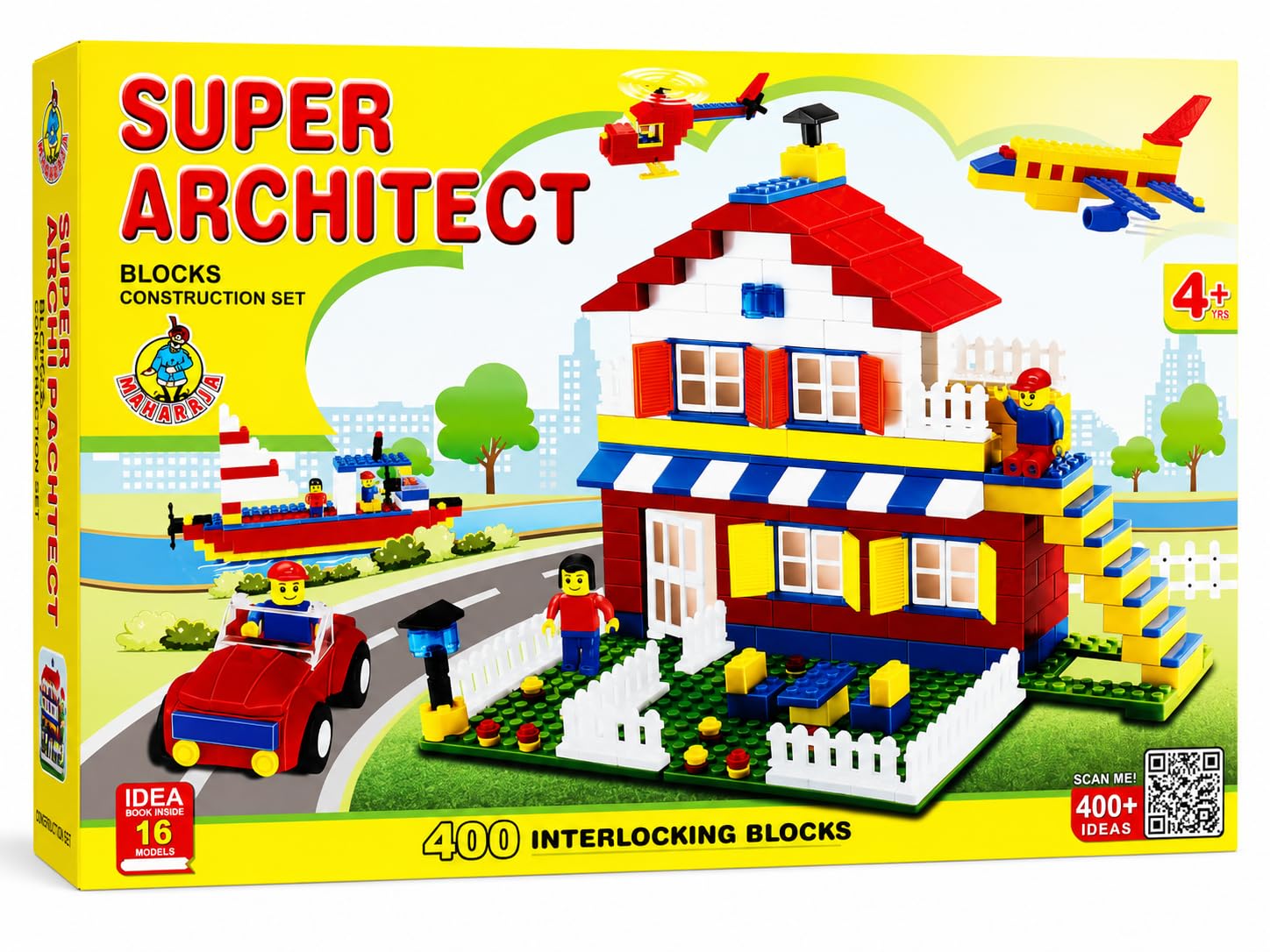 Negi Super Architect Building Blocks House Set for Kids 4+ Years, 400 Interlocking Pieces DIY Construction Toy with House, Car, Boat, Helicopter & Airplane Models, Educational STEM Learning Playset-image-10