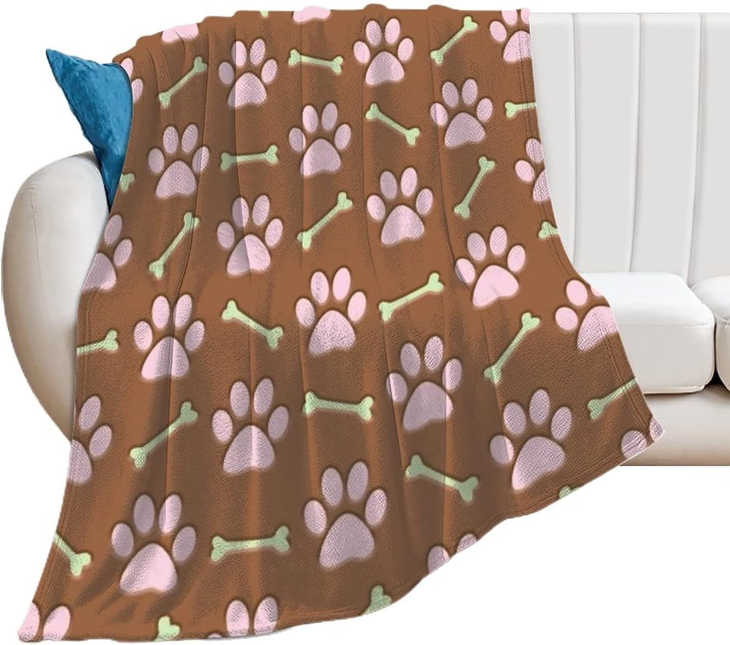 Couverture Chien 3D Plaid Polaire 220x240 Empreintes de Pattes de Chien Doux Microfibre Couverture en Flanelle Kaki Couvertures et Plaids Chaud pour lit Jeté de Canapé 3604y