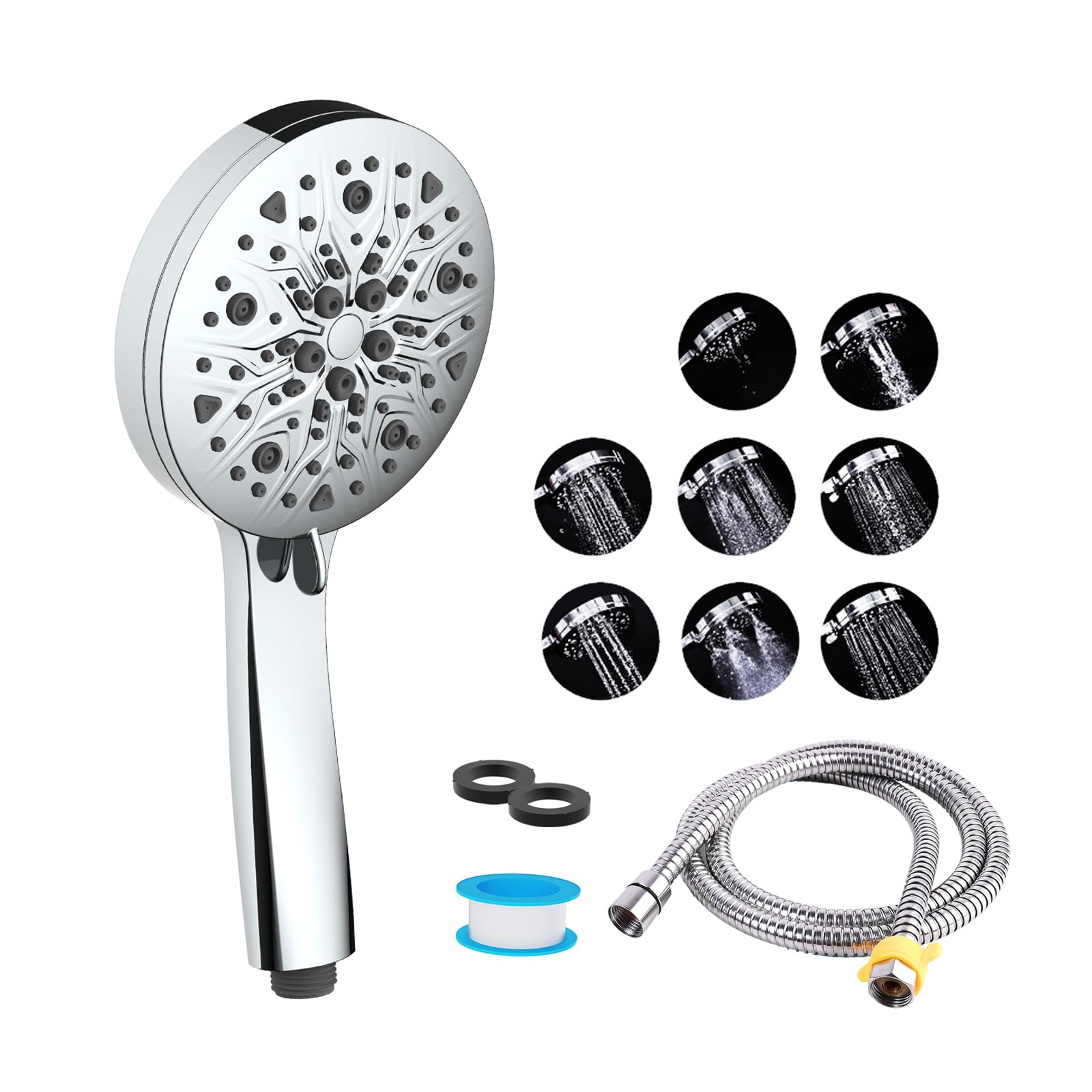 Shower Head with Handheld Spray Combo, Built-in Power Spray to Clean Corner, High Pressure 8 Functions Handheld Shower Head with Stainless Steel Hose (8 spray), Chrome